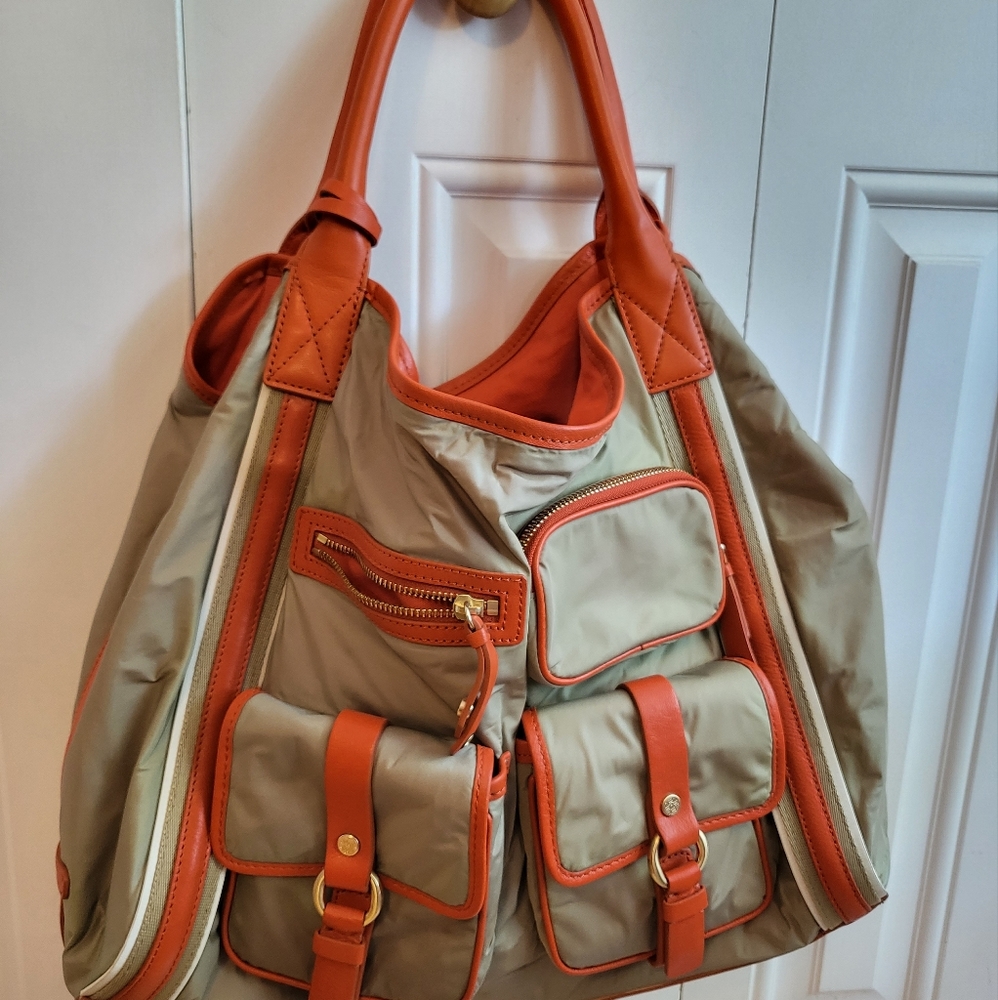 Cole Haan shoulder/tote bag, coral & gray